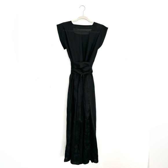 Doen Pacifica linen Wrap Sleeveless Black Midi dress - Picture 6 of 10
